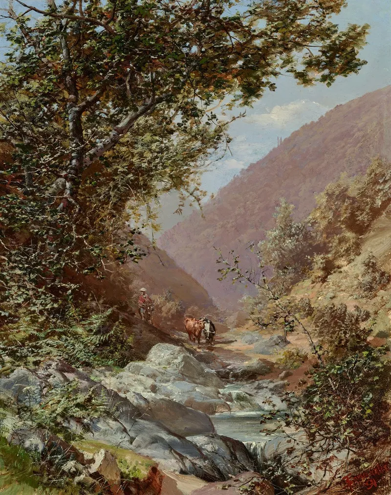 A Muleteer And Two Oxen A Valley In The Andes Wall Art by Thomas Somerscales - High-Resolution Digital Print