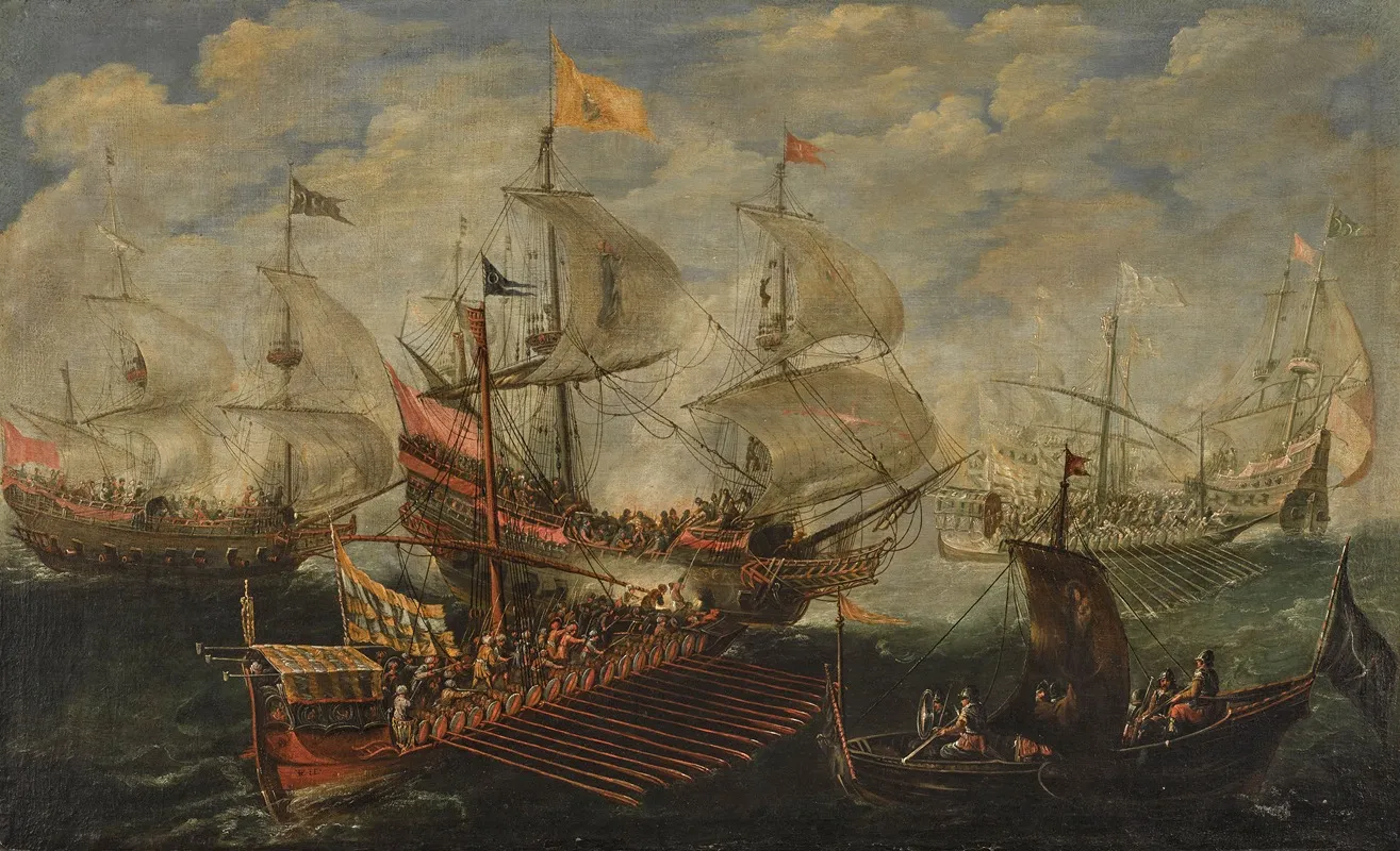 A Naval Battle Between Turks And Christians 3 Wall Art by Andries van Eertvelt - High-Resolution Digital Print