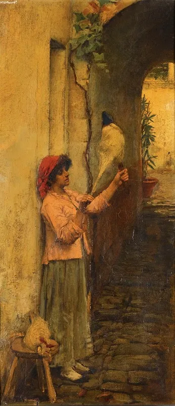 A Neapolitan Flax Spinner Wall Art by John William Waterhouse - High-Resolution Digital Print
