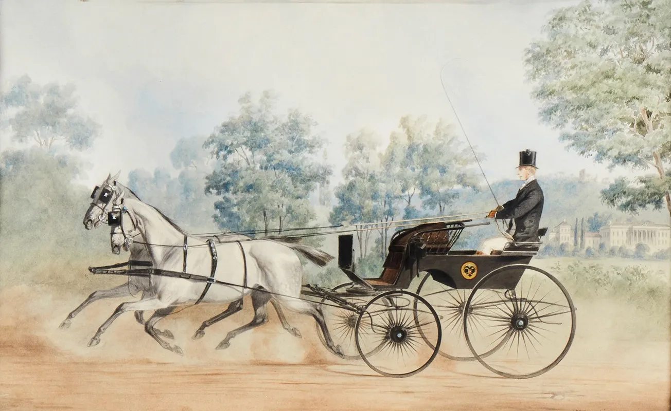 A Noble Gentleman In A Court Carriage Near Weilburg And Rauheneck Ruin In Baden Wall Art by Anton Zampis - High-Resolution Digital Print