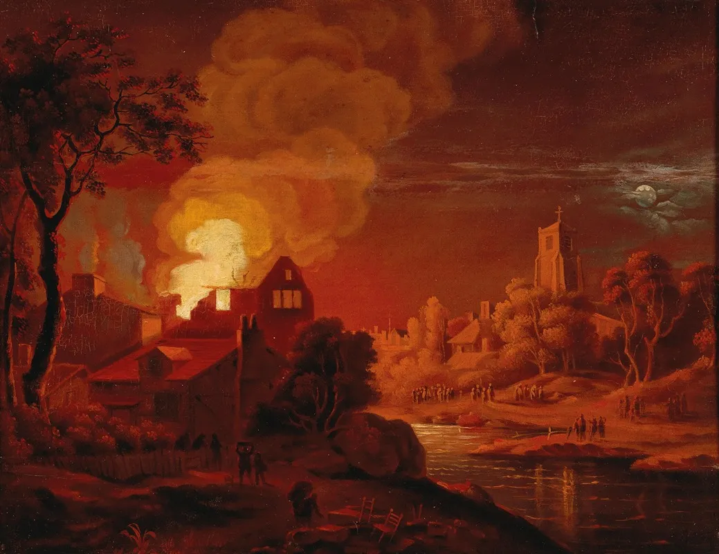 A Nocturnal Fire Wall Art by Egbert van der Poel - High-Resolution Digital Print