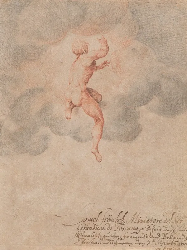 A Nude Male Seen From The Back In Clouds After Michelangelo Buonarroti Wall Art by Daniel Fröschl - High-Resolution Digital Print