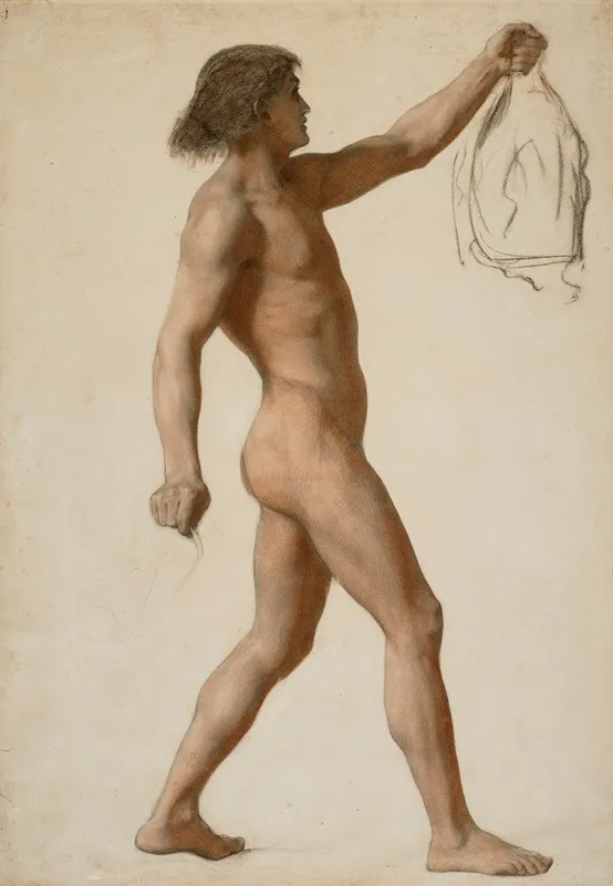 A Nude Study Of A Standing Young Man Holding A Head Wall Art by Frederick Trevelyan Goodall - High-Resolution Digital Print