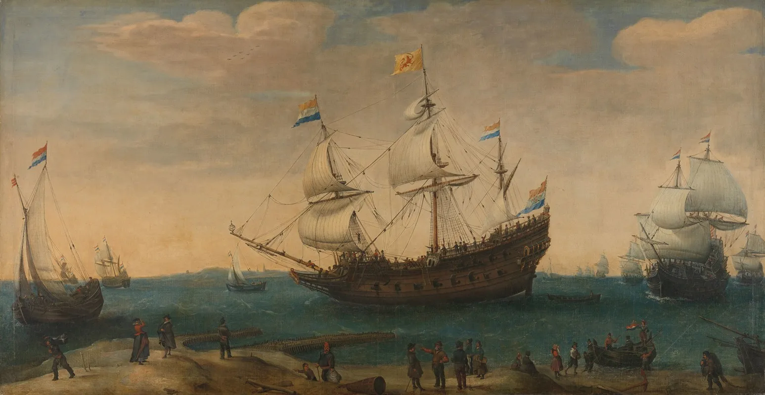 A Number Of East Indiamen Off The Coast The Mauritius And Other East Indiamen Sailing Out Of The Marsdiep Wall Art by Hendrik Cornelisz. Vroom - High-Resolution Digital Print