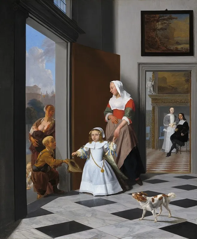 A Nurse And A Child In An Elegant Foyer Wall Art by Jacob Ochtervelt - High-Resolution Digital Print