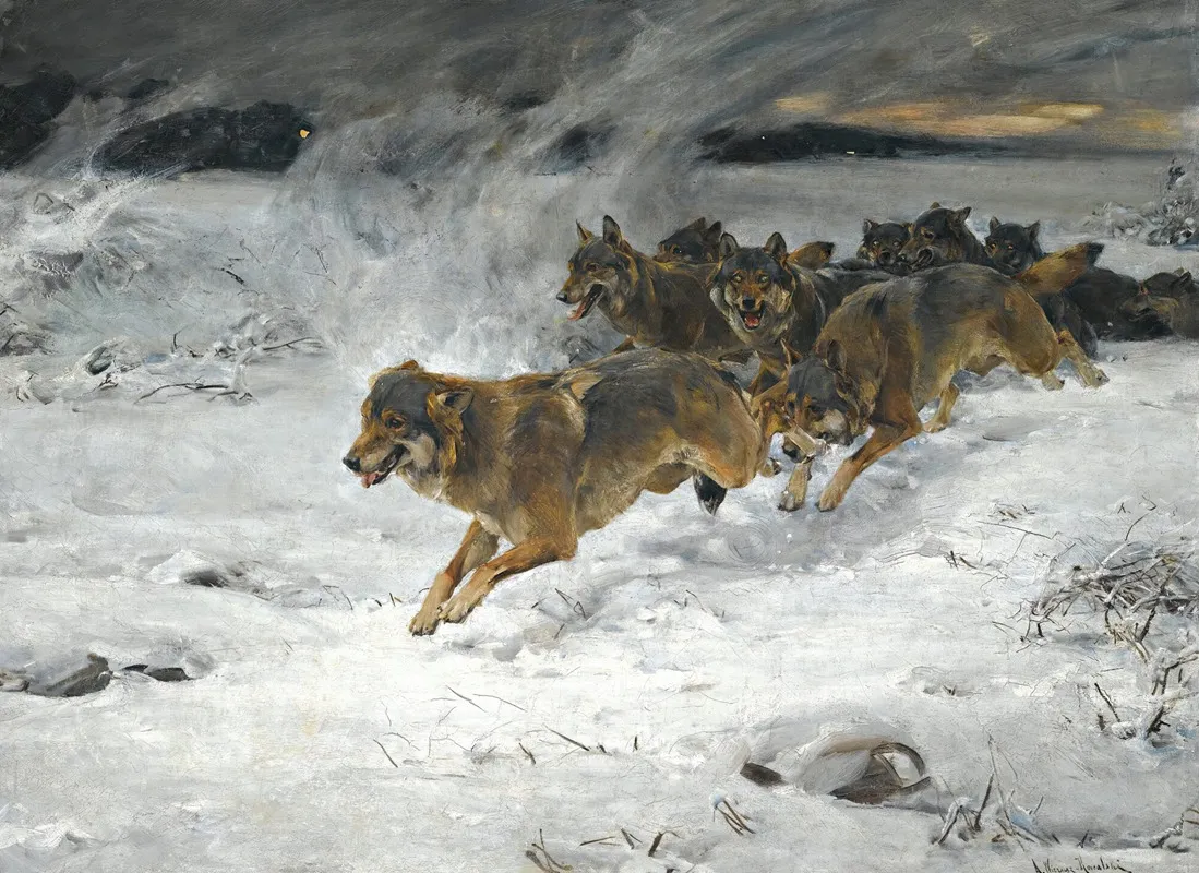 A Pack Of Wolves Wall Art by Alfred von Wierusz-Kowalski - High-Resolution Digital Print