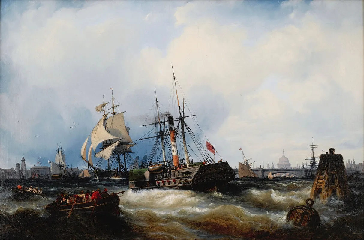 A Paddle Steamer Clearing Her Mooring On The Thames Wall Art by Edwin Hayes - High-Resolution Digital Print