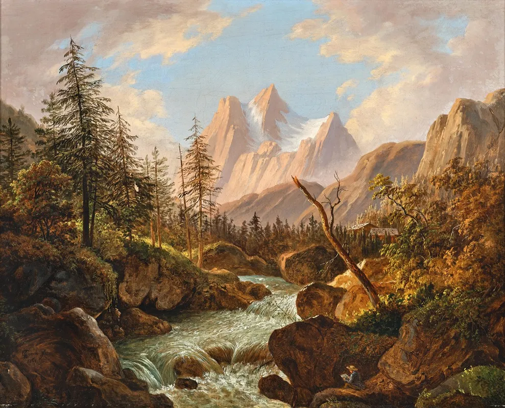 A Painter By A Mountain Stream