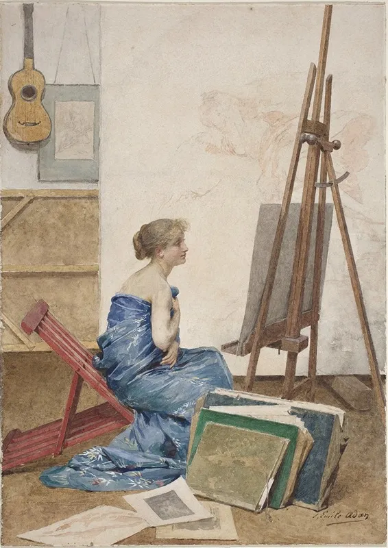 A Painters Studio With A Model Wrapped In Japanese Silk Wall Art by Louis Emile Adan - High-Resolution Digital Print