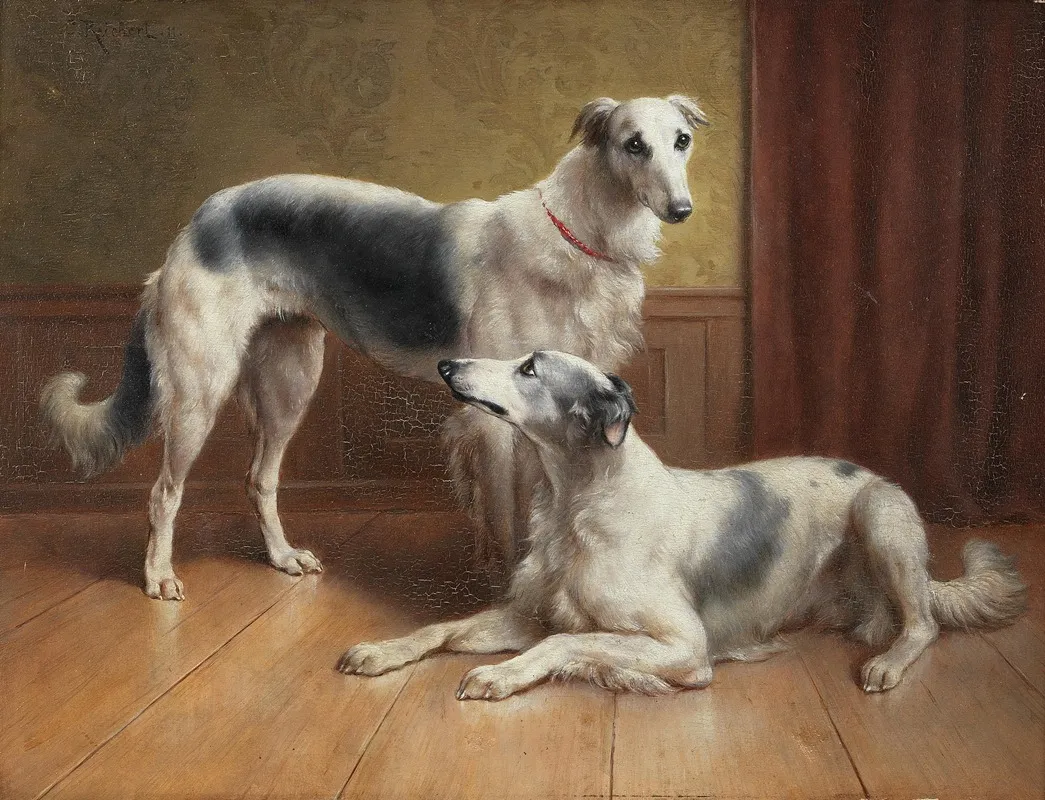 A Pair Of Borzois In An Interior Wall Art by Carl Reichert - High-Resolution Digital Print