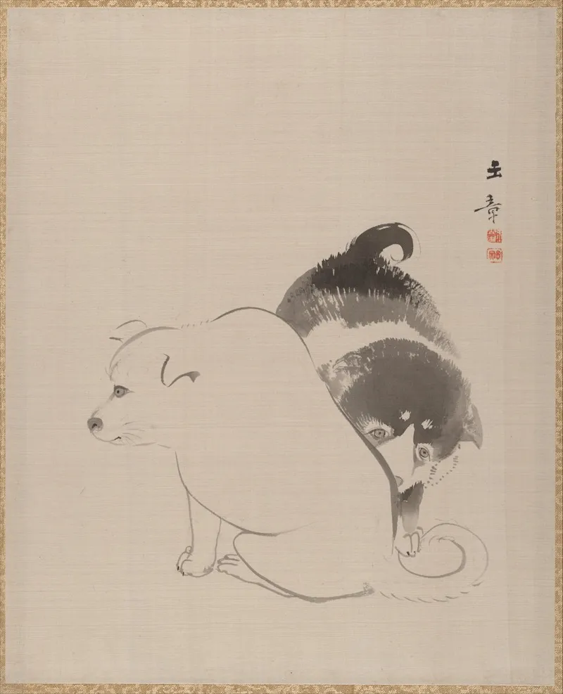A Pair Of Puppies Wall Art by Kawabata Gyokushō - High-Resolution Digital Print