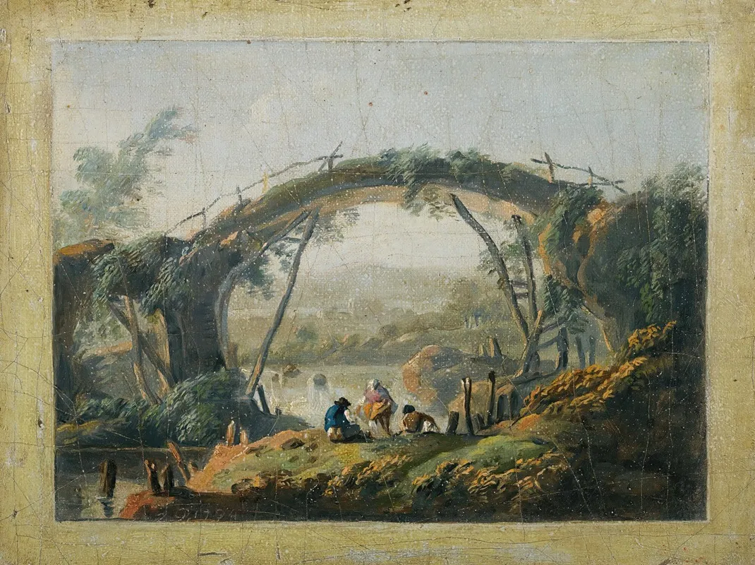 A Pair Of River Landscapes With Figures Approaching A Bridge