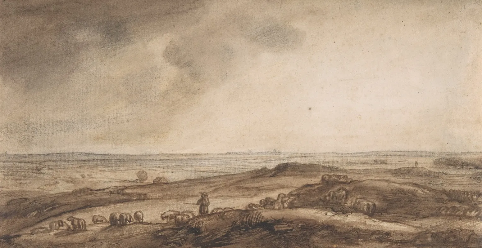 A Panoramic Landscape With A Herdsman And His Flock Wall Art by Jan Ruischer - High-Resolution Digital Print