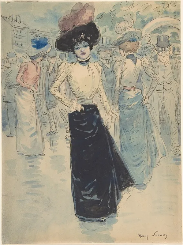A Parisienne On A Crowded Street Wall Art by Henri Somm - High-Resolution Digital Print