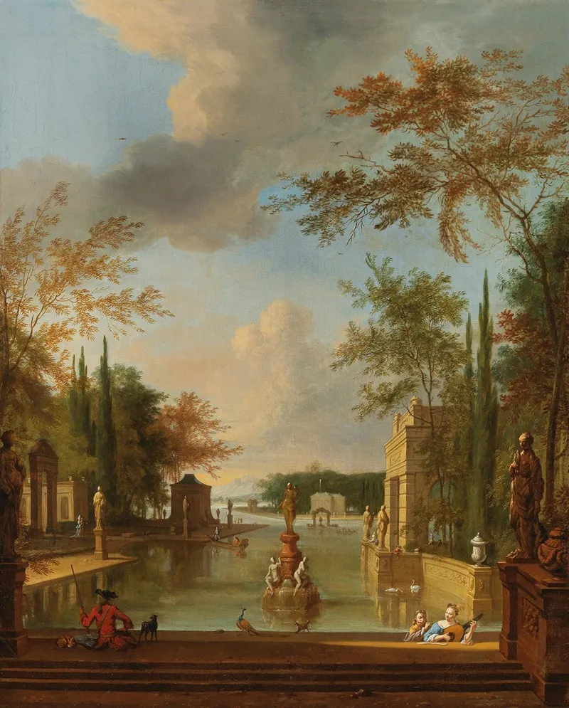 A Park Landscape With Musicians Wall Art by Frederik de Moucheron - High-Resolution Digital Print