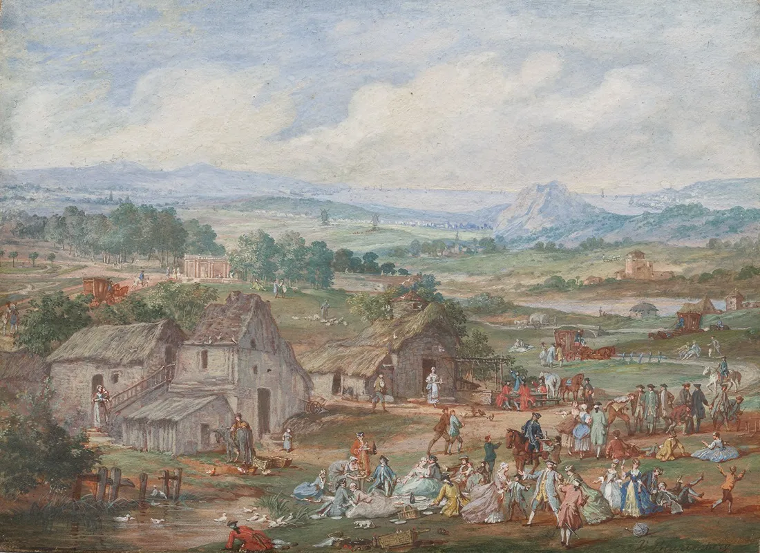 A Party Picnicking Near A Village