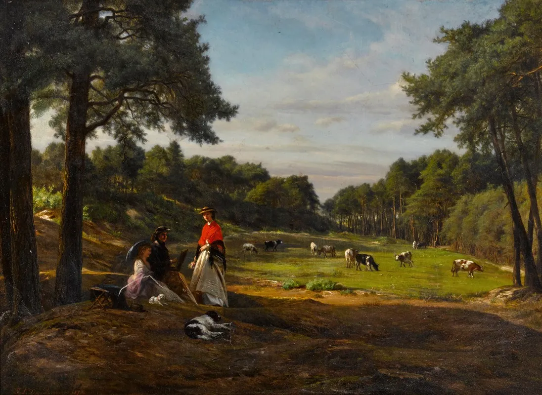A Pastoral Landscape With Figures Sketching In The Foreground Wall Art by Josephus Laurentius Dyckmans - High-Resolution Digital Print