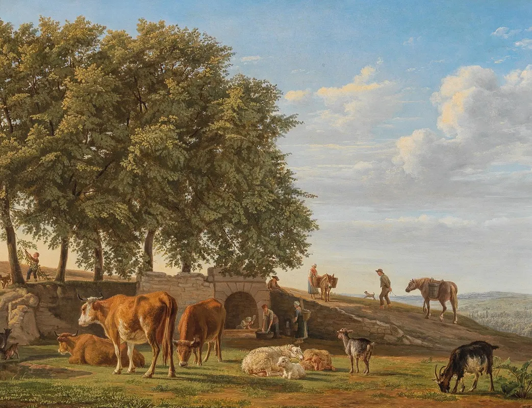 A Pasture With Washerwomen Wall Art by Johann Ulrich Burri - High-Resolution Digital Print