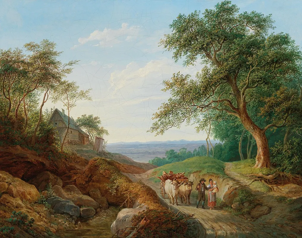 A Peasant Couple With A Timber Cart In A Vast Danube Landscape