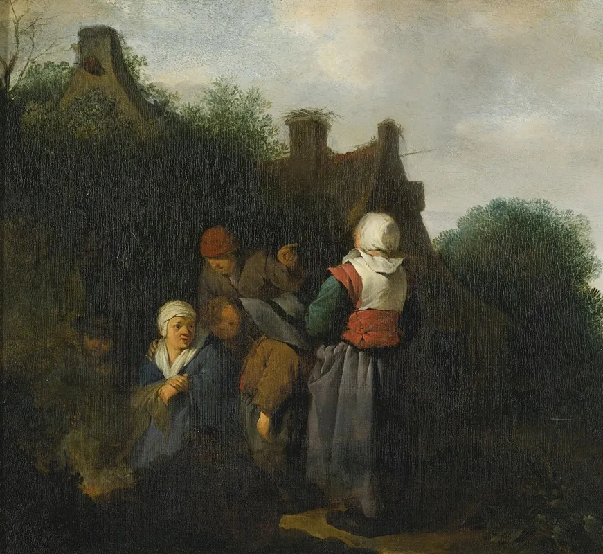 A Peasant Family Gathered Before An Open Fire Wall Art by Cornelis Pietersz. Bega - High-Resolution Digital Print