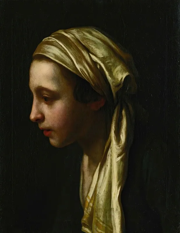 A Peasant Girl In Profile Wearing A White Scarf Wall Art by Pietro Rotari - High-Resolution Digital Print