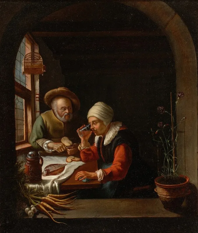 A Peasant Meal Wall Art by School of Frans Van Mieris - High-Resolution Digital Print