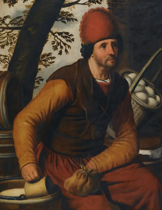 A Peasant With A Basket Of Eggs Wall Art by Pieter Pietersz. - High-Resolution Digital Print