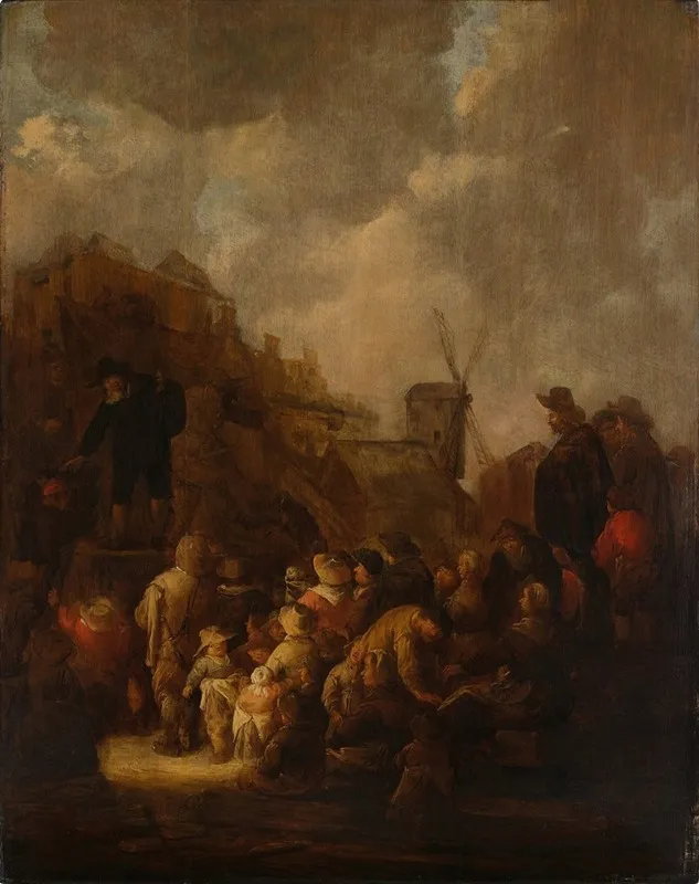 A Peddler Before A Crowd Of Villagers In A Town Square Wall Art by Benjamin Gerritsz. Cuyp - High-Resolution Digital Print