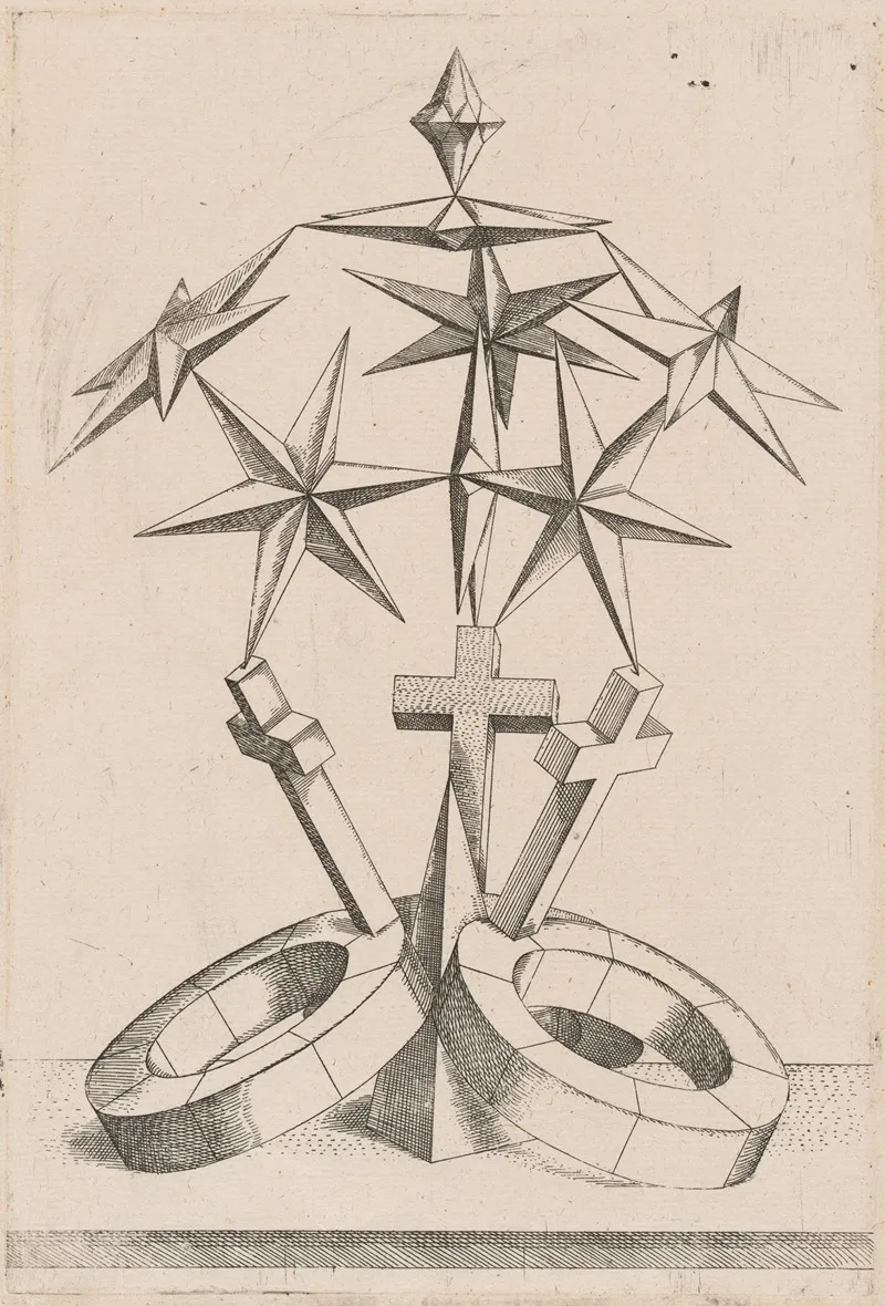 A Perspective Of Seven Stars Balanced On Three Crosses Wall Art by Mathis Zündt - High-Resolution Digital Print