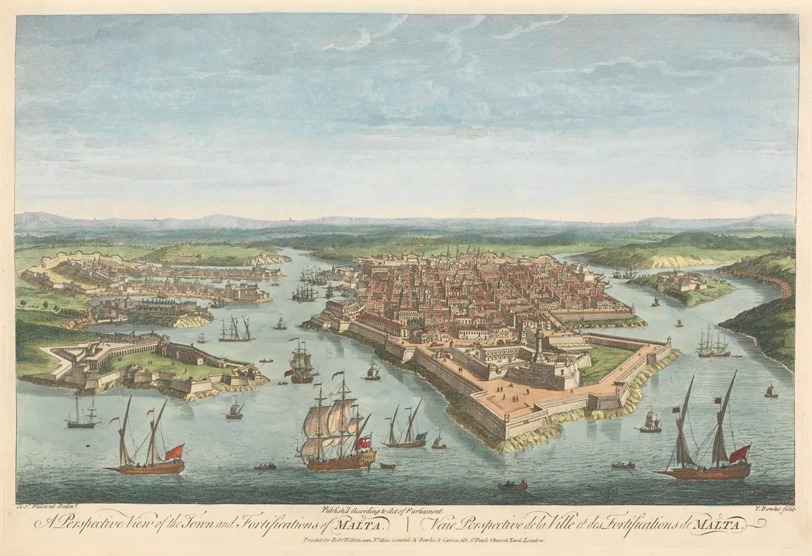 A Perspective View Of The Town And Fortifications Of Malta