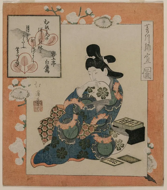 A Picture By Hishikawa Moronobu Woman With A Set Of Poem Cards