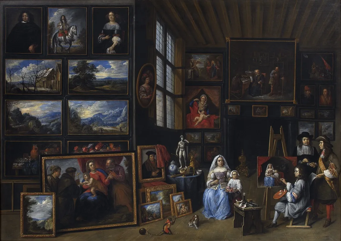 A Picture Gallery With An Artist Painting A Woman And A Girl Allegory Of The Art Of Painting Wall Art by Gillis van Tilborgh - High-Resolution Digital Print