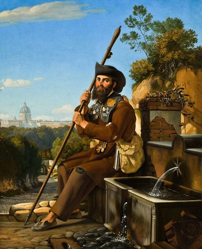 A Pilgrim Sitting By A Fountain In The Via Dell Arco Scuro Rome Wall Art by Niels Peter Holbech - High-Resolution Digital Print