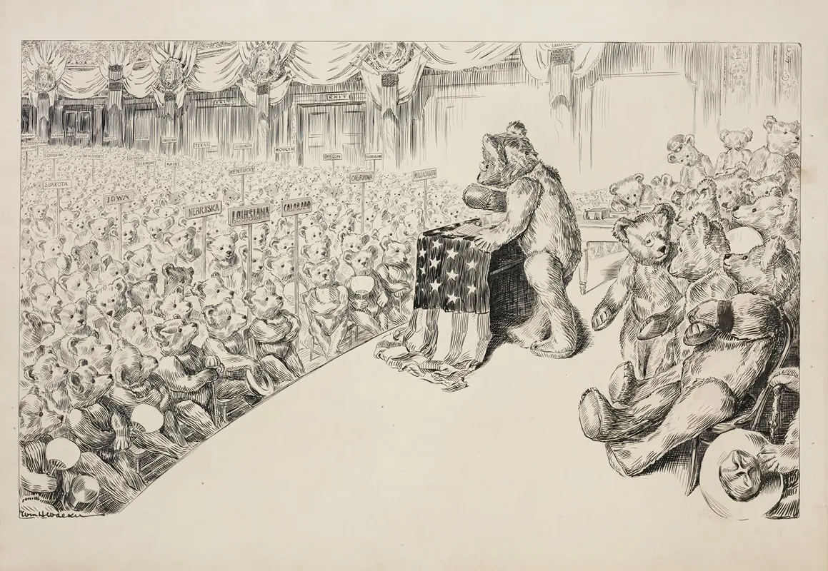 A Political Convention With Delegates From Many States Where Every Person Is Depicted As A Teddy Bear