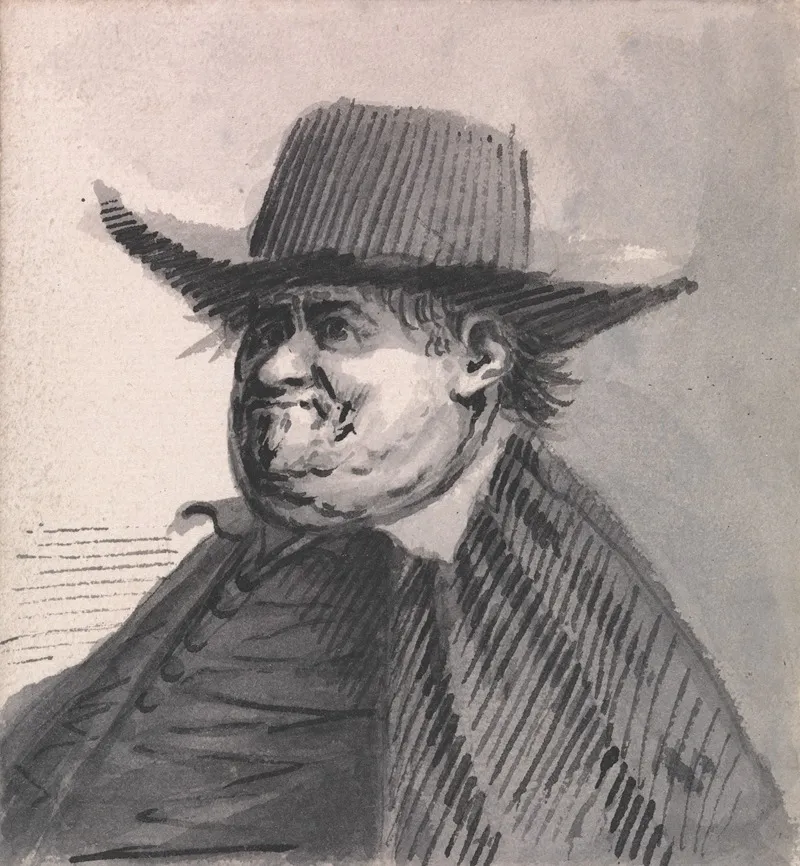A Portly Man In A Wide Brimmed Hat Wall Art by Francis Le Piper - High-Resolution Digital Print