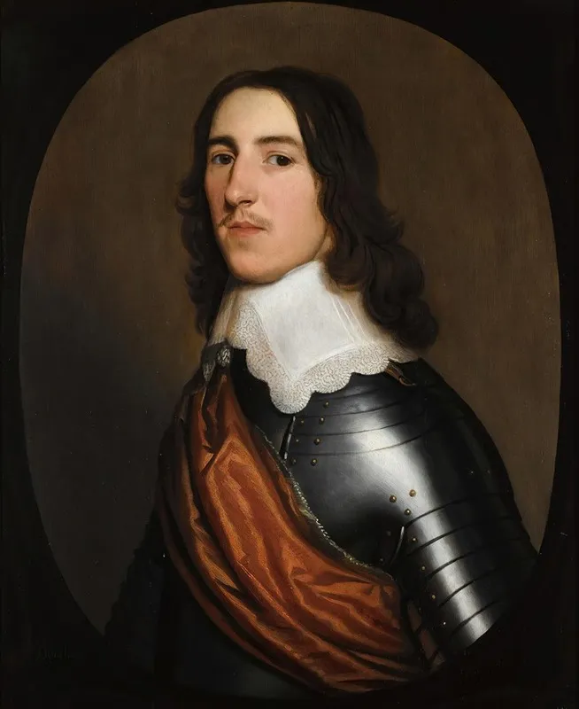 A Portrait Of A Gentleman Half Length Believed To Be Sir Thomas Ogle Wearing A Suit Of Armour With A White Collar And An Orange Sash Wall Art by Gerard van Honthorst - High-Resolution Digital Print