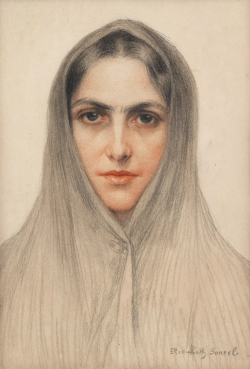 A Portrait Of A Hooded Lady Wall Art by Elisabeth Sonrel - High-Resolution Digital Print