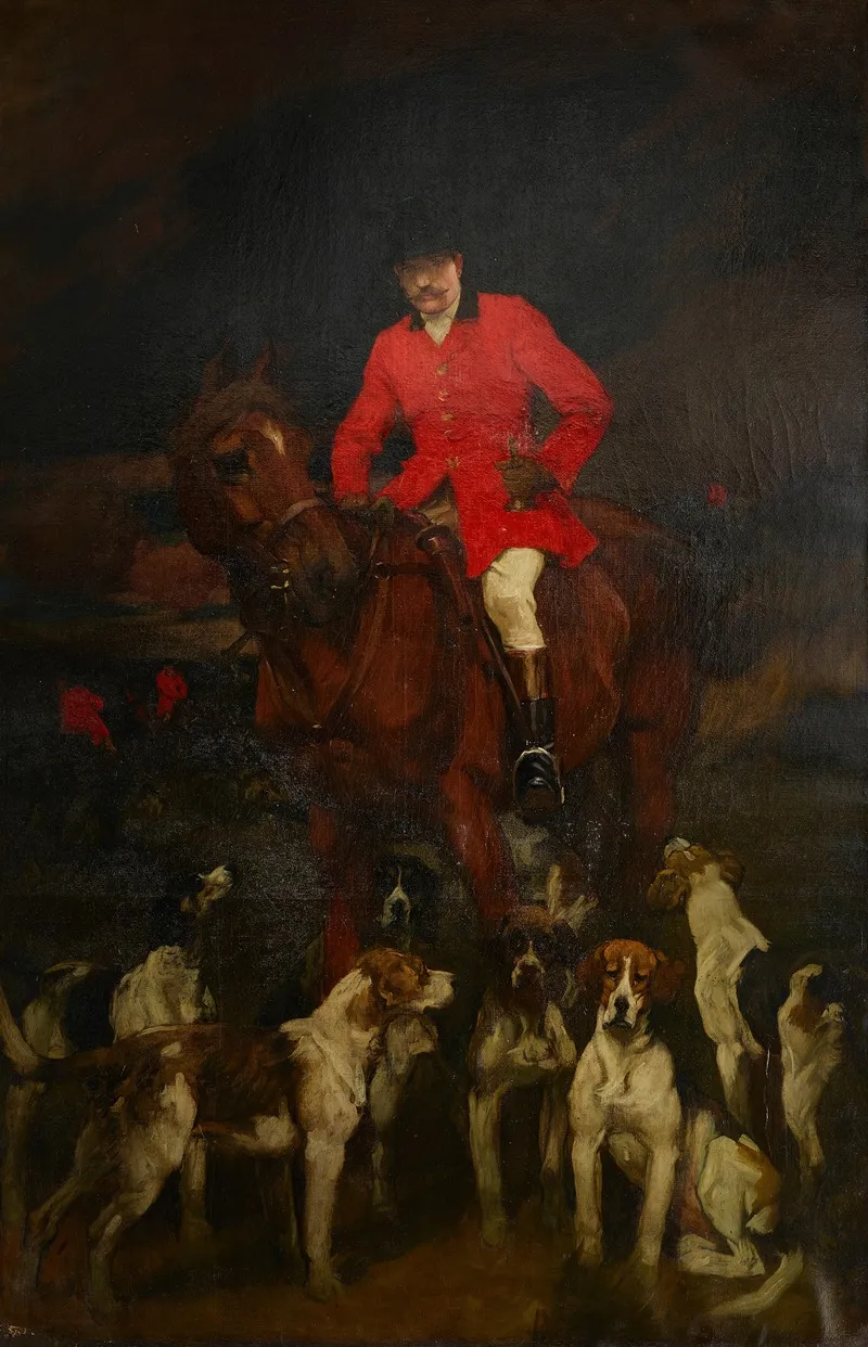 A Portrait Of Lord R Alison Johnson On Horseback With His Hounds Ready To Set Out Wall Art by Charles Wellington Furse - High-Resolution Digital Print