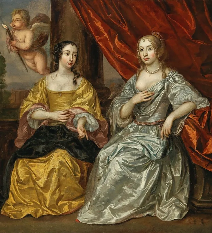 A Portrait Of Two Noblewomen With Cupid Wall Art by Jan Mijtens - High-Resolution Digital Print