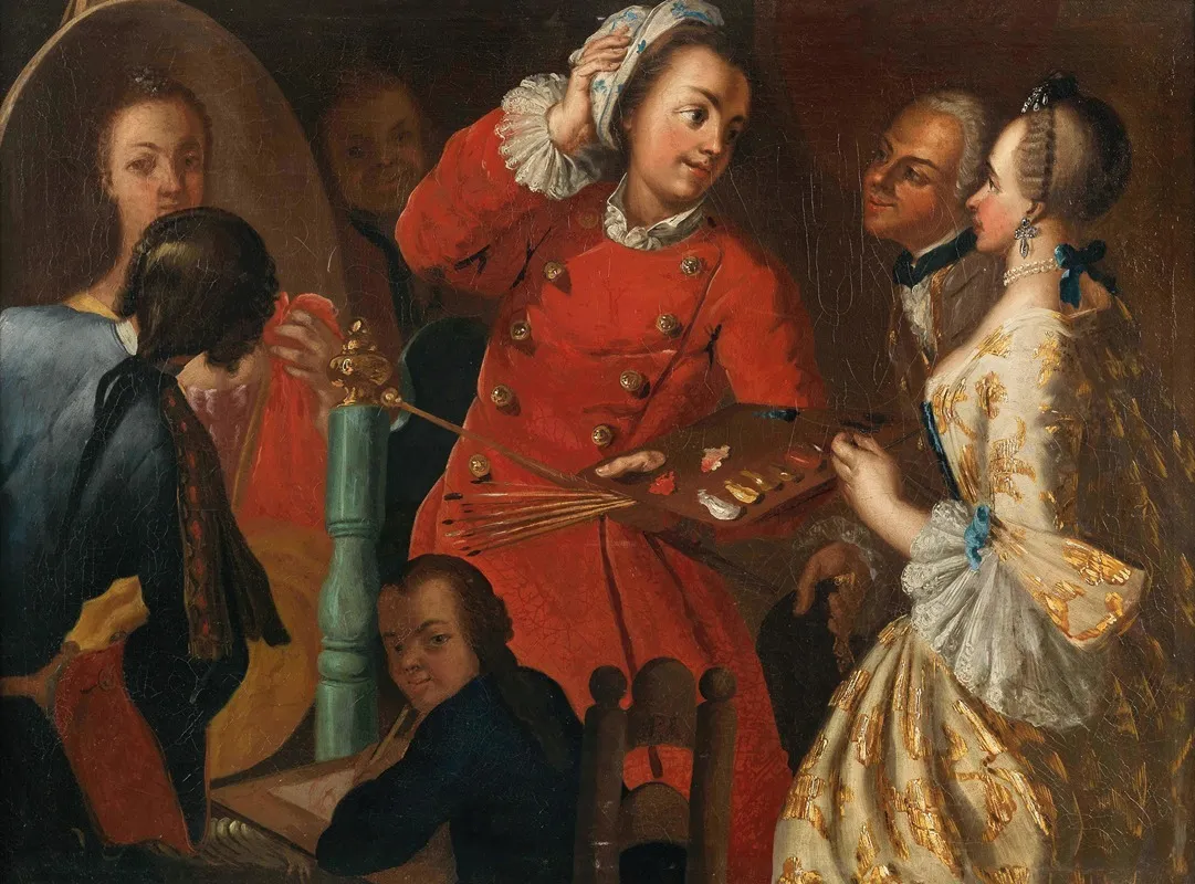 A Portraitist And Other Figures Wall Art by Neapolitan School - High-Resolution Digital Print