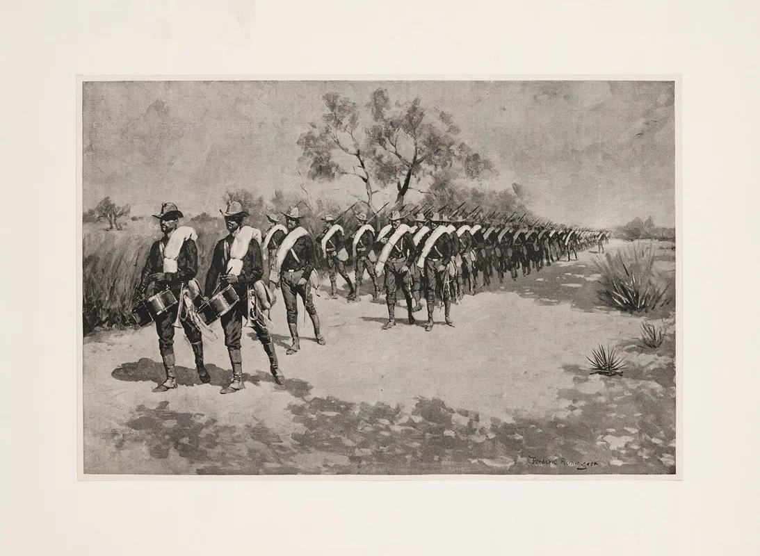 A Practice March In Texas Wall Art by Frederic Remington - High-Resolution Digital Print
