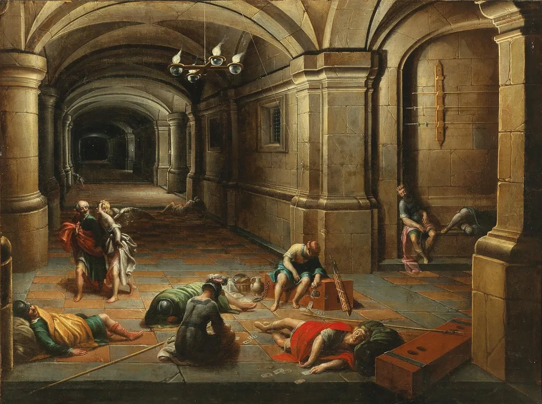 A Prison Interior With The Liberation Of Saint Peter Wall Art by Hendrick van Steenwijck the Younger - High-Resolution Digital Print