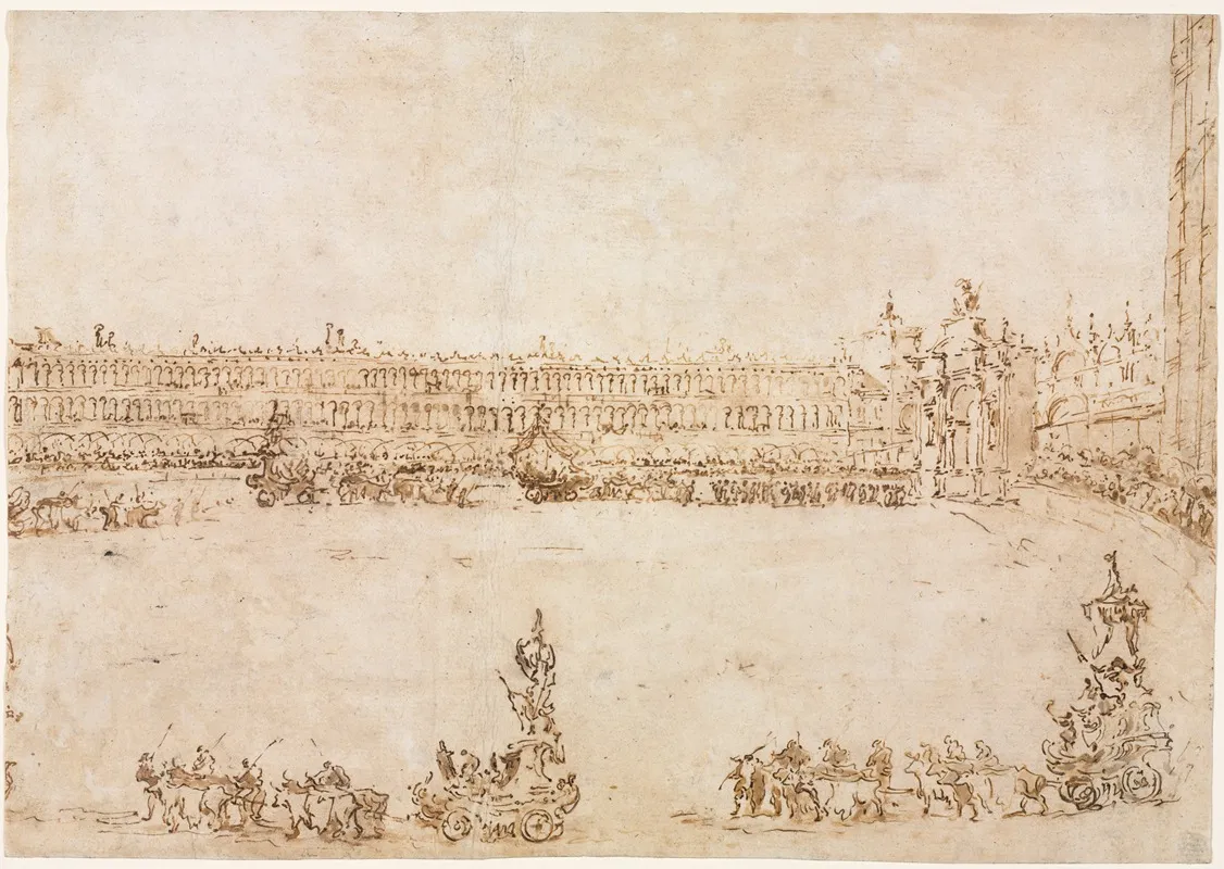 A Procession Of Triumphal Cars In The Piazza San Marco Venice Celebrating The Visit Of The Conti Del Nord Wall Art by Francesco Guardi - High-Resolution Digital Print