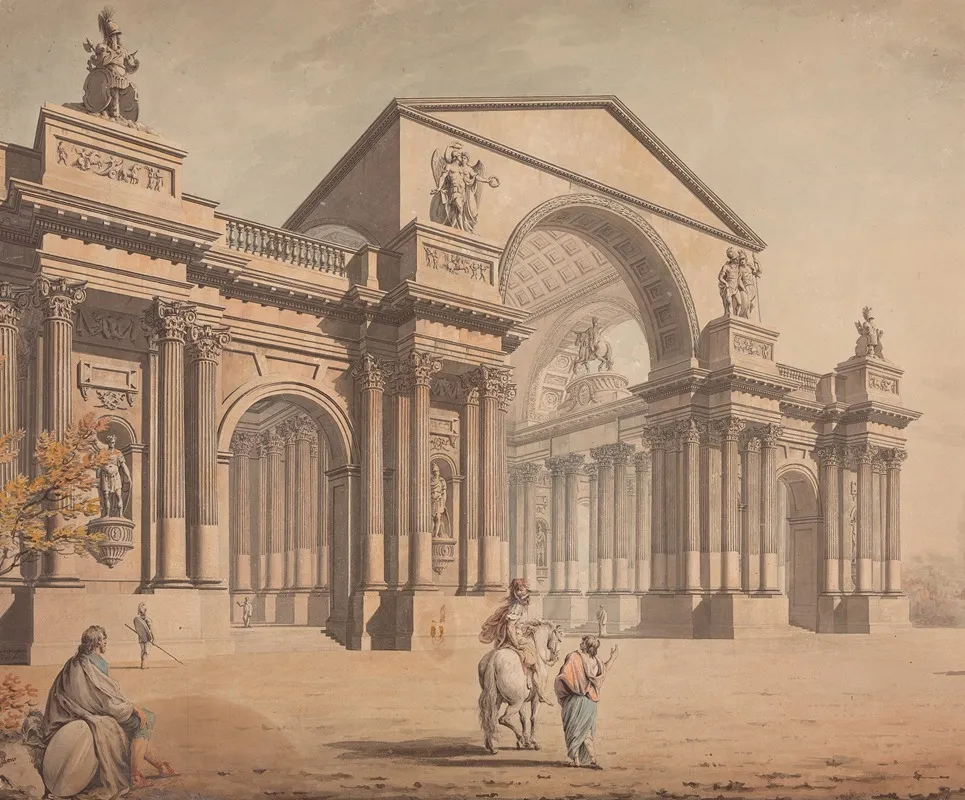 A Project For A Triumphal Archway With Classical Figures In Foreground