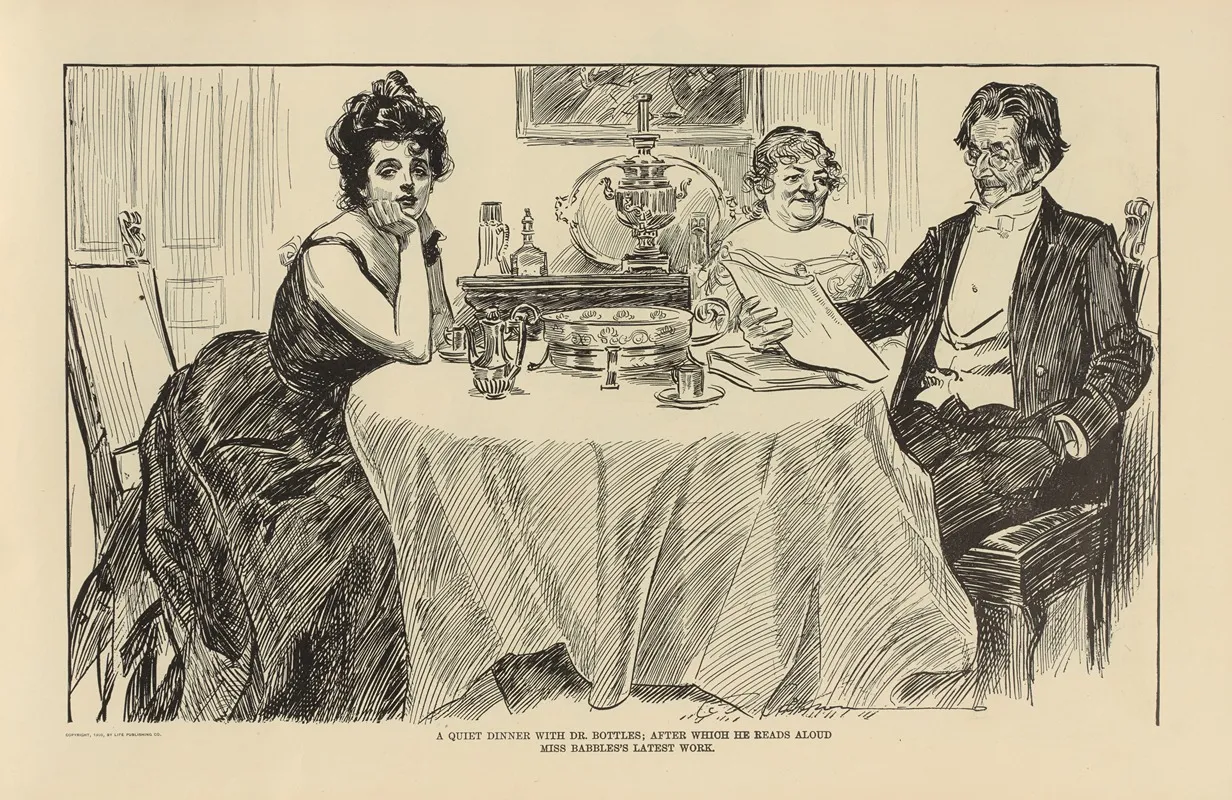 A Quiet Dinner With Dr Bottles Wall Art by Charles Dana Gibson - High-Resolution Digital Print