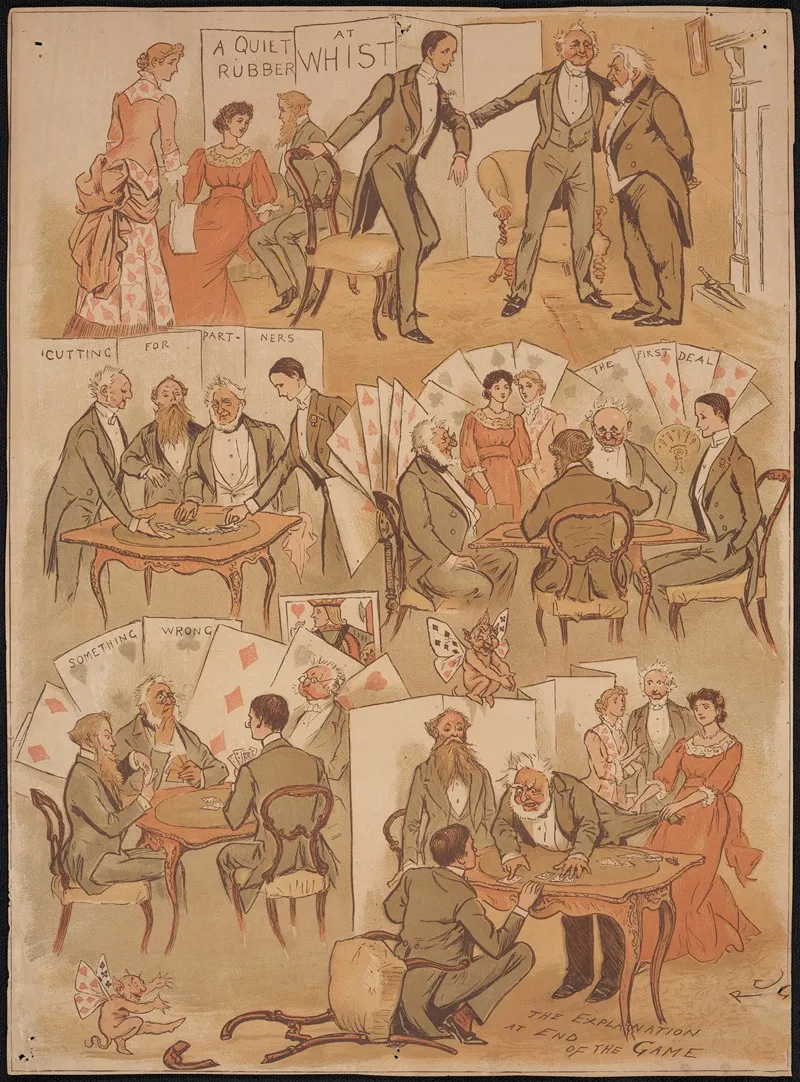 A Quiet Rubber At Whist Wall Art by Randolph Caldecott - High-Resolution Digital Print