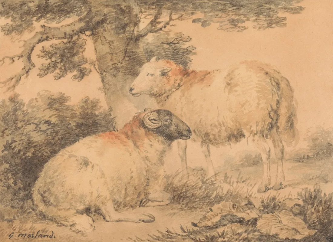 A Ram And Ewe In A Landscape Wall Art by George Morland - High-Resolution Digital Print