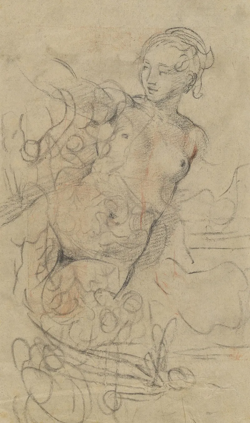 A Reclining Nude With Her Right Arm Raised Over A Swift Composition Study Verso Wall Art by Jean-Baptiste Deshays - High-Resolution Digital Print