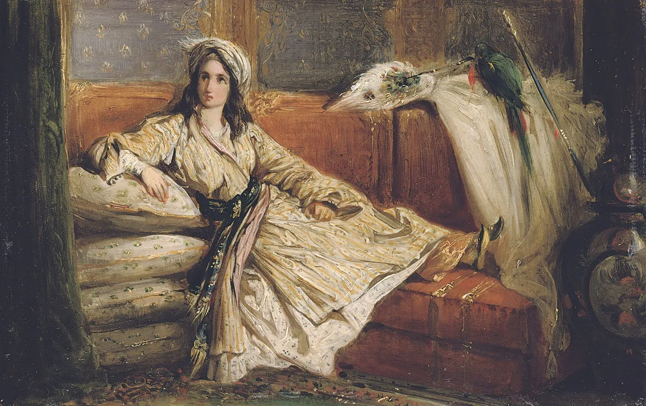 A Reclining Turkish Beauty Wall Art by Alexandre Marie Colin - High-Resolution Digital Print