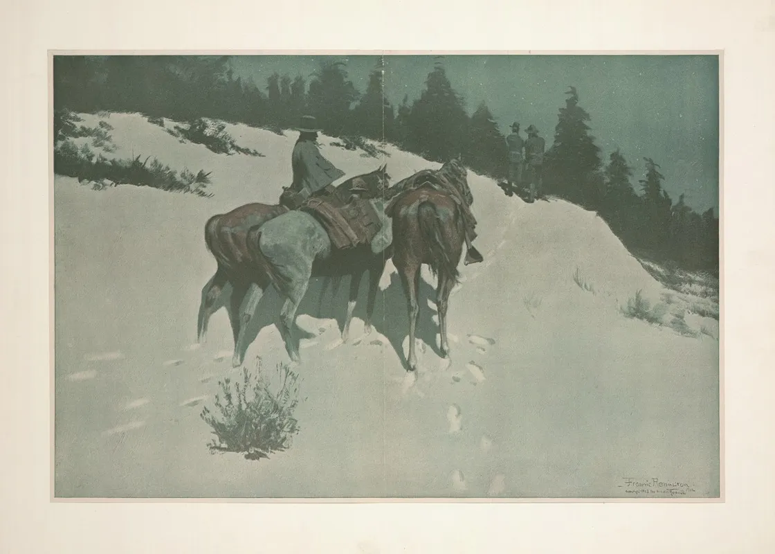A Reconnaissance A Cavalry Officer With His White Scout Viewing Hostile Indian Country By Moonlight